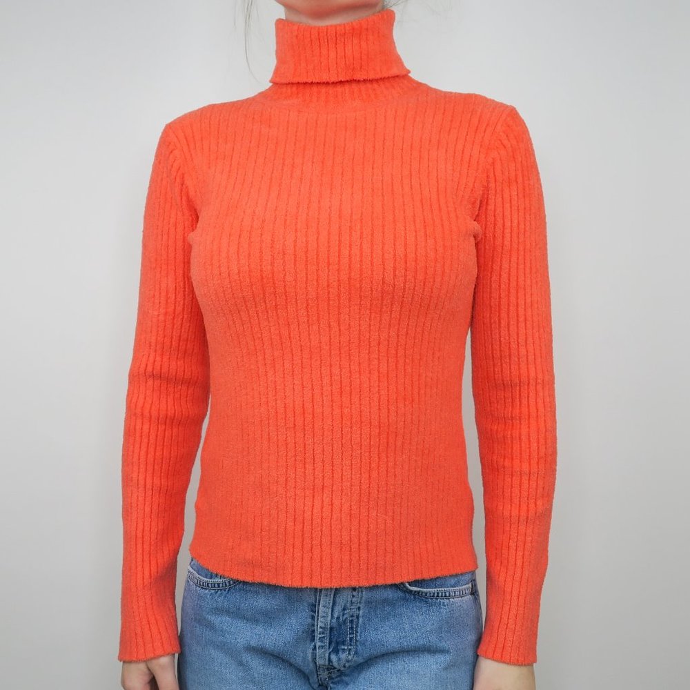 Vintage Y2K Lifestyle Pink Orange Fitted Ribbed Turtleneck Sweater